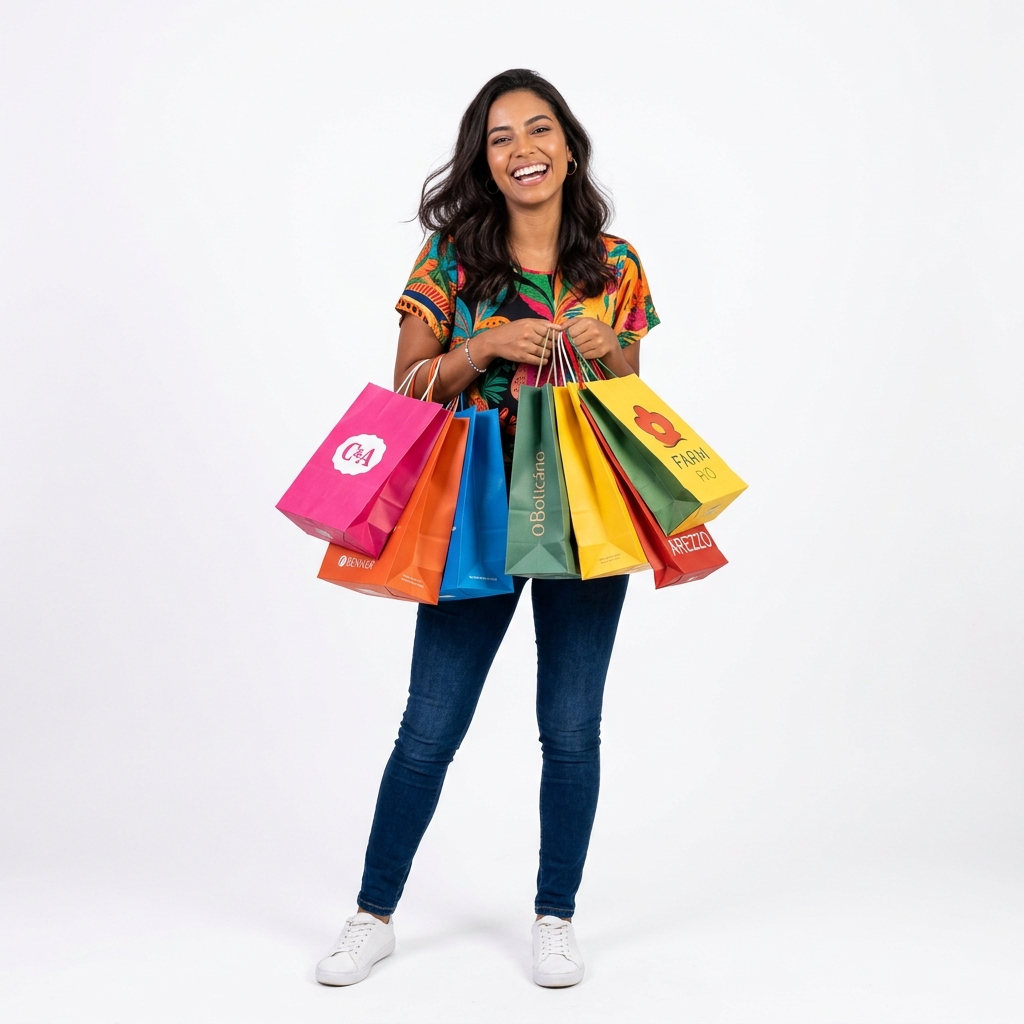 Pessoa fazendo compras feliz
